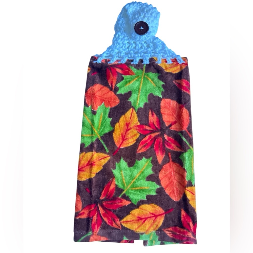 HAND CRAFTED Colorful Fall Leaves Crochet Top Hanging Kitchen Hand Towel